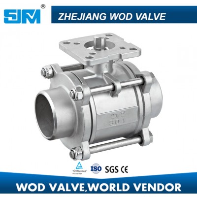 Prompt Delivery DN20 Stainless Steel 3PC Mounted Pad Ball Valve with Butt Welding