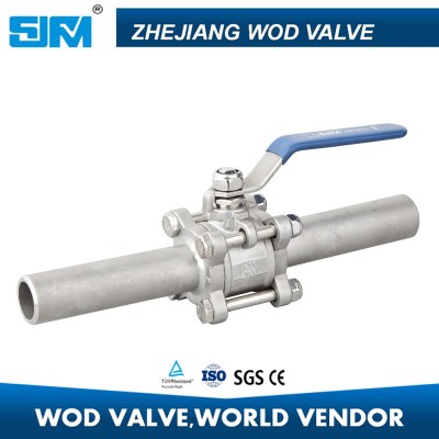 3 PC Stainless Steel Soft Seated Ball Valve with Extended Tube Butt Welding